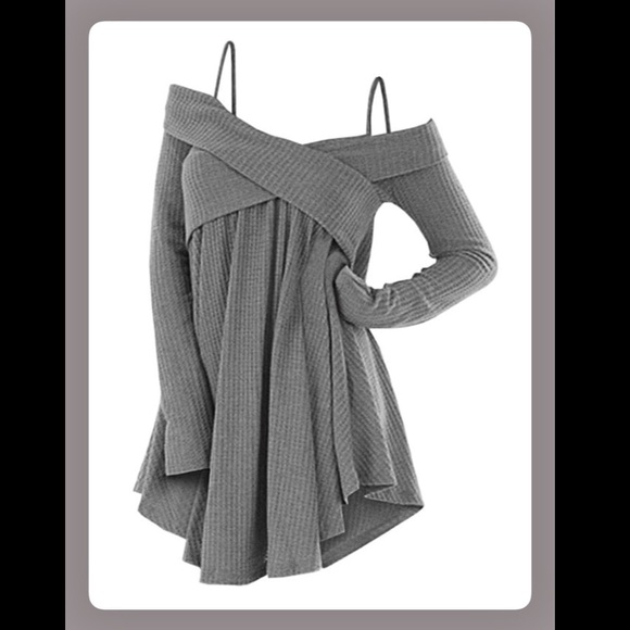 Gray Cross-Wrap Cold Shoulder Tunic - Picture 2 of 8